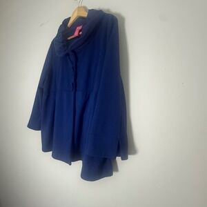 Du Jour Womens Blue Portrait Collar Peplum Button Front Jacket Blazer Size L